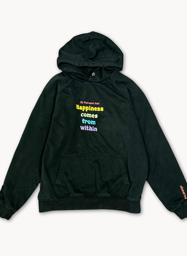 Happiness Comes From Within embroidered organic hoodie