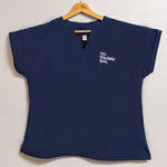 My Therapist Said embroidered eco-friendly v-neck blouse (Navy)