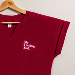 My Therapist Said embroidered eco-friendly v-neck blouse (Maroon)