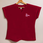 My Therapist Said embroidered eco-friendly v-neck blouse (Maroon)