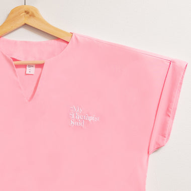 My Therapist Said embroidered eco-friendly v-neck blouse (Pink)