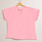 My Therapist Said embroidered eco-friendly v-neck blouse (Pink)